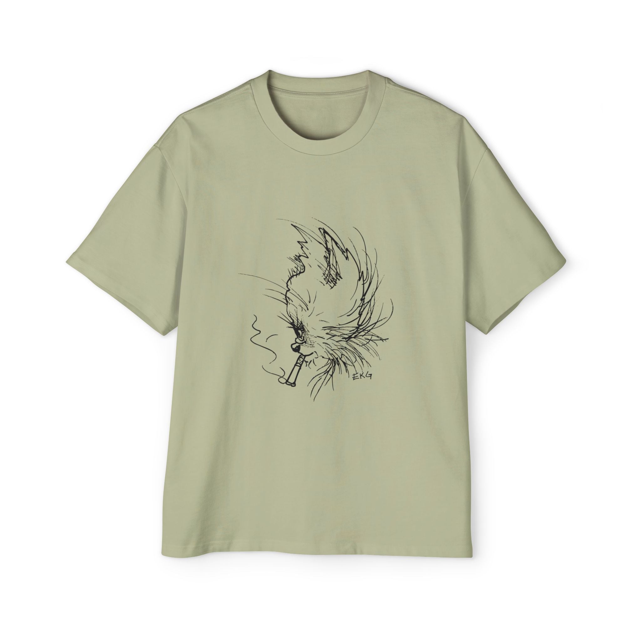 Cat Smoking Graphic Tee — Oversized Men's White T-Shirt