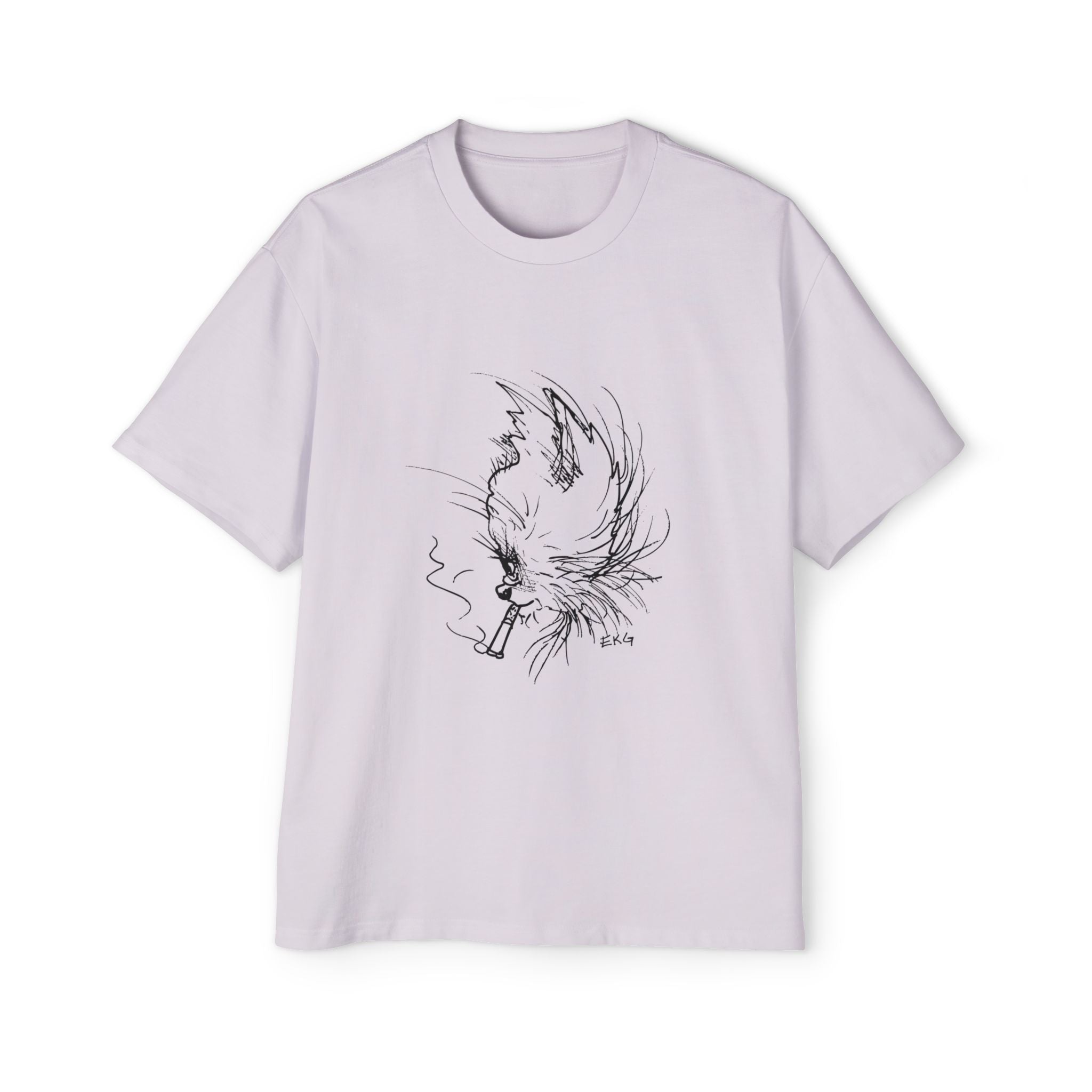 Cat Smoking Graphic Tee — Oversized Men's White T-Shirt
