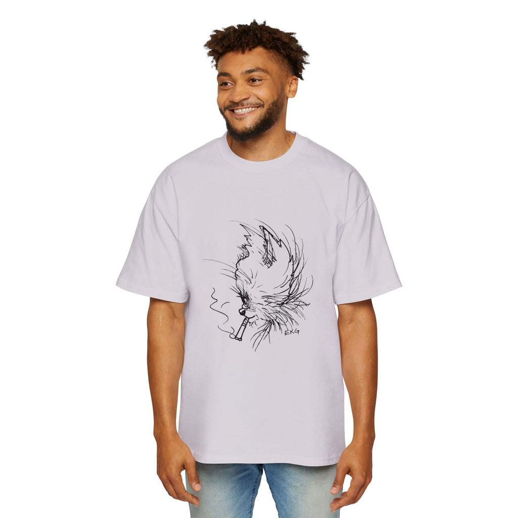 Cat Smoking Graphic Tee — Oversized Men's White T-Shirt