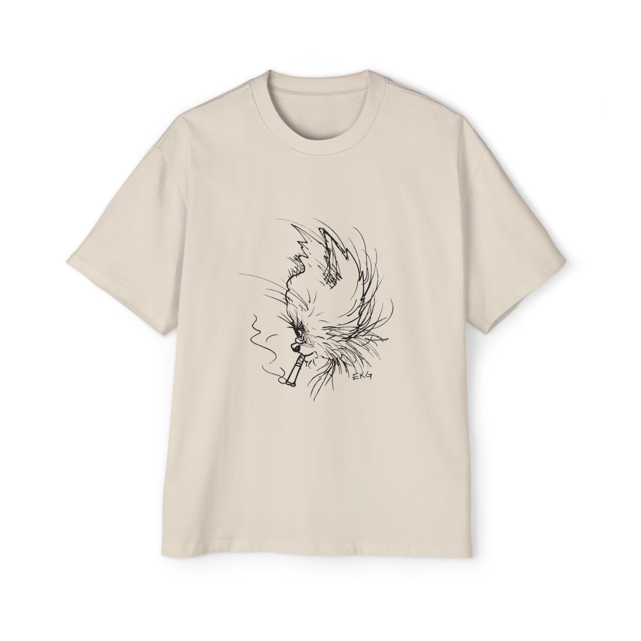 Cat Smoking Graphic Tee — Oversized Men's White T-Shirt