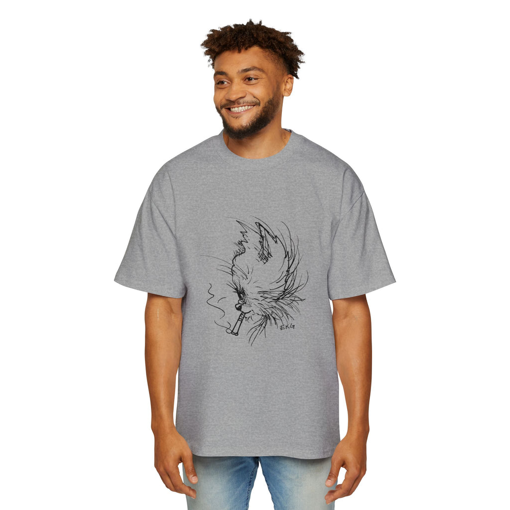 Cat Smoking Graphic Tee — Oversized Men's White T-Shirt