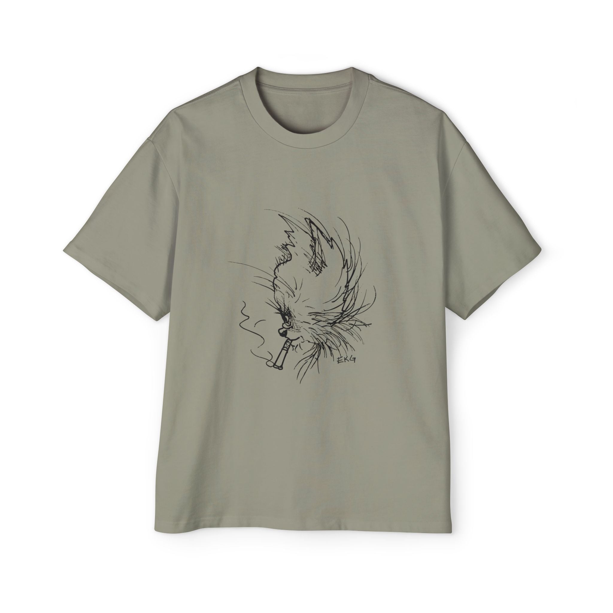 Cat Smoking Graphic Tee — Oversized Men's White T-Shirt
