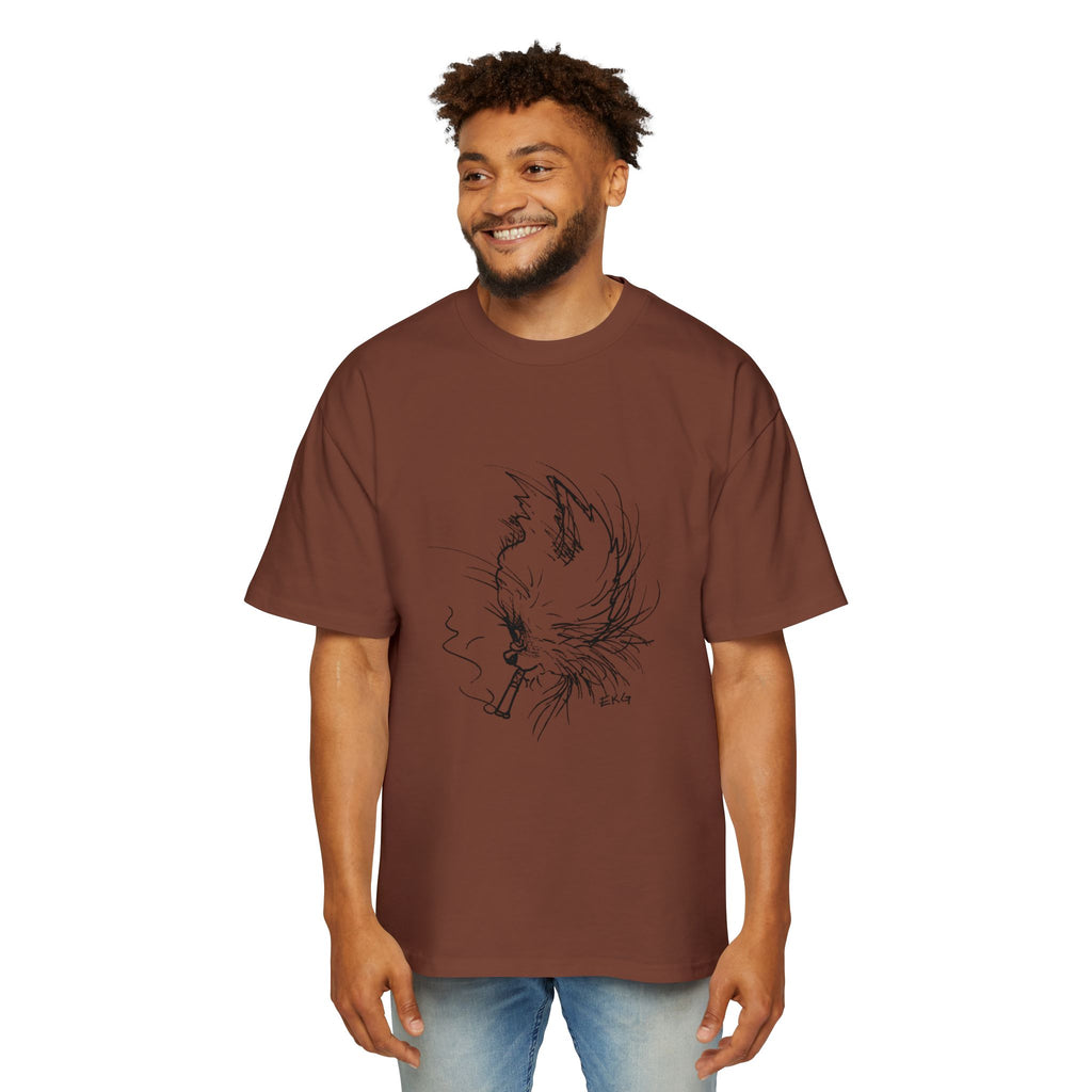 Cat Smoking Graphic Tee — Oversized Men's White T-Shirt