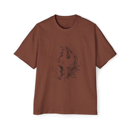 Cat Smoking Graphic Tee — Oversized Men's White T-Shirt