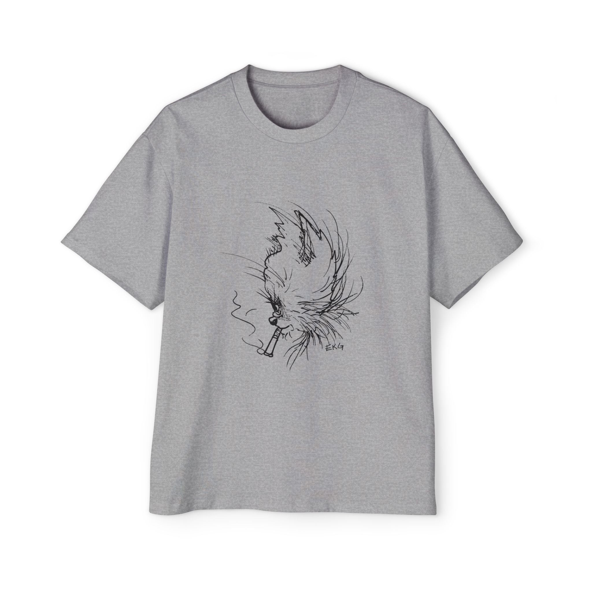 Cat Smoking Graphic Tee — Oversized Men's White T-Shirt